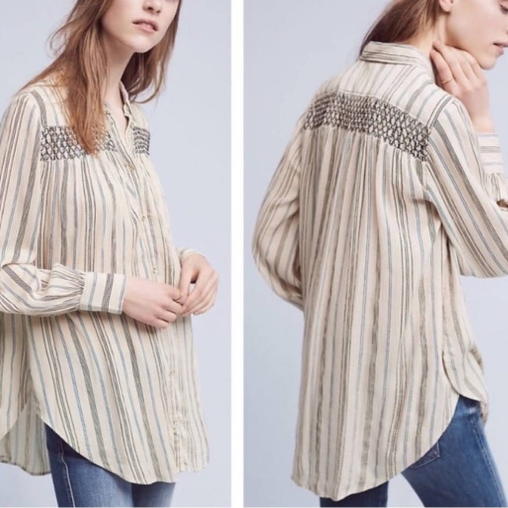 Anthropologie Floreat Northfolk Striped Button Up Tunic XS Oversized Lagenlook